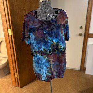 Iced Dyed Short Sleeve Top with over stitching